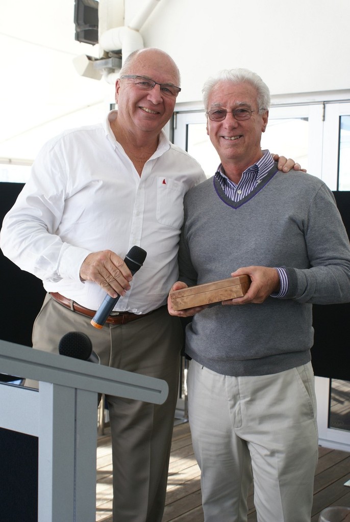 Commodore Rob Mundle presented a superb keepsake to Ron Holland to remember his visit in the form of a pen and letter opener made from Australian timbers. - Ron Holland © Bob Wonders
